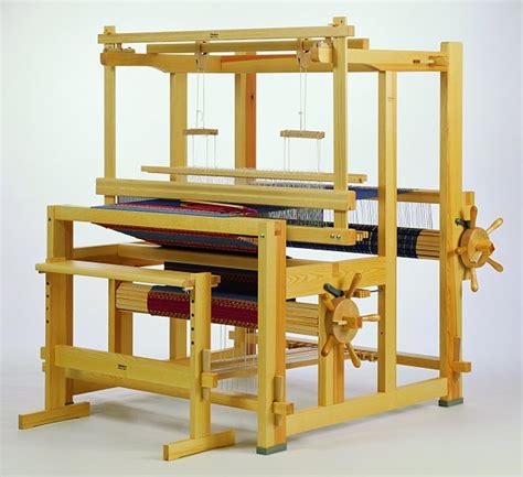 This is a very solid 46", 4 shaft counter-balanced loom with 1,000 new inserted eye heddles, new canvas aprons front and back, 8 dent. . Counterbalance loom